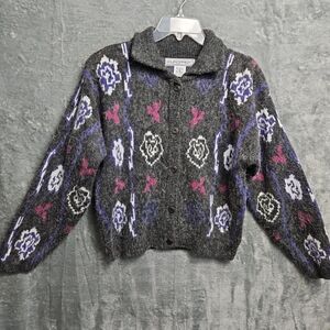 Vintage Europrep Wm's Sz M  Button Cardigan Gray Acrylic 1980's  Padded shoulder